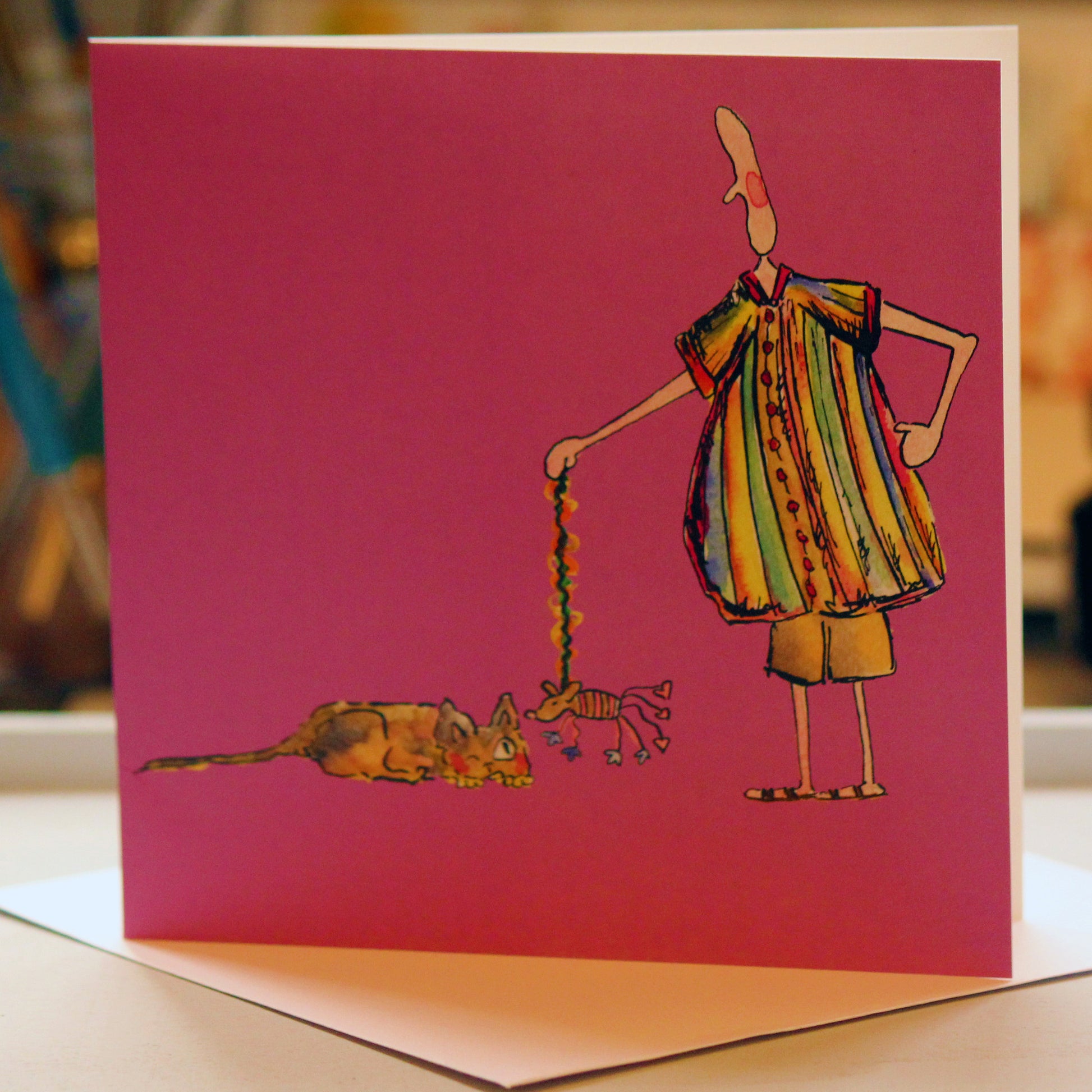 "Cat and Mousey" - Greeting Card - damedoodah.com  - Art and Design by Katie Rudge 