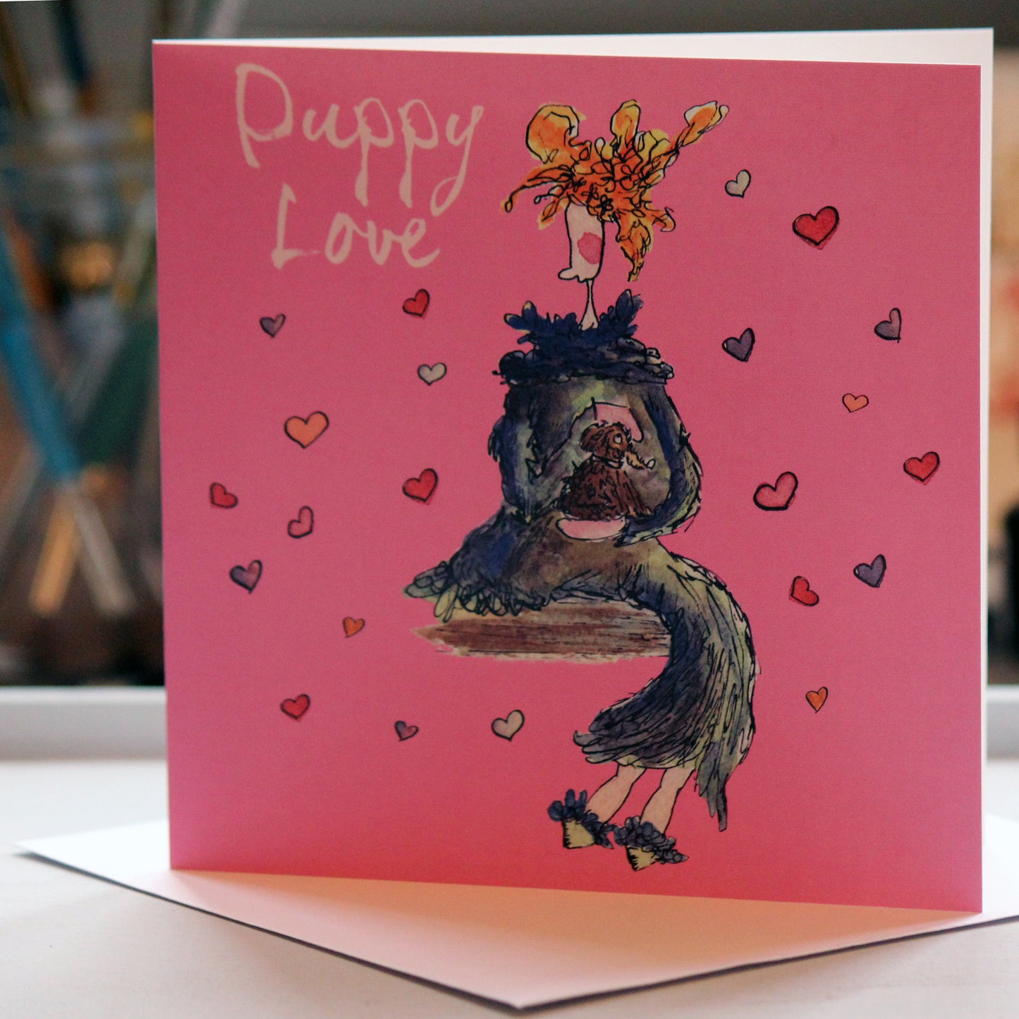"Puppy Love" Greeting Card - damedoodah.com  - Art and Design by Katie Rudge 